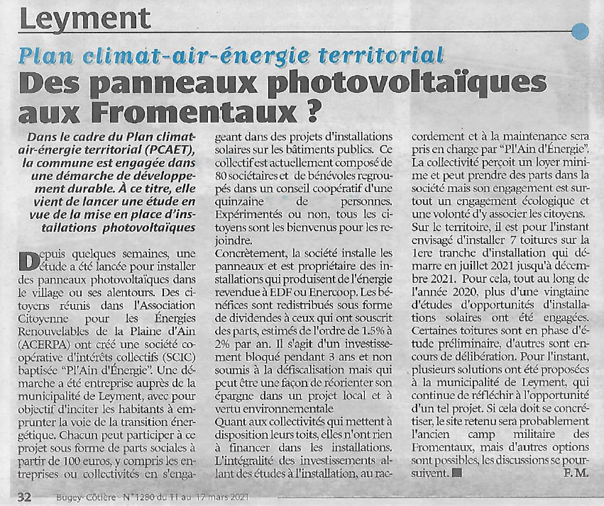 Article de presse Pl'Ain d'Energie